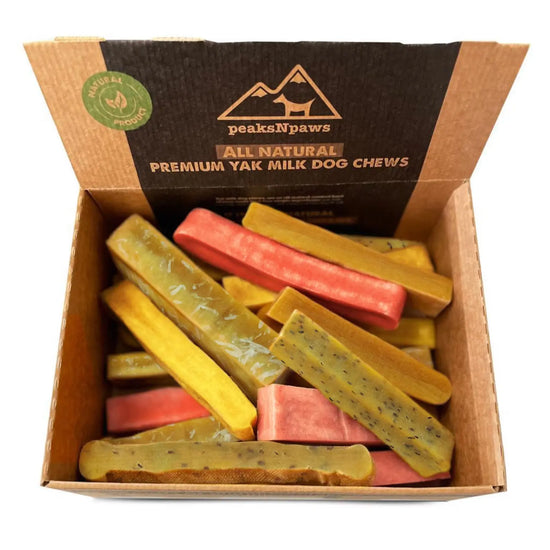 5lbs Assorted Yak Chews One Size Fits All - regular, strawberry, coconut, flax seeds, honey and turmeric chews