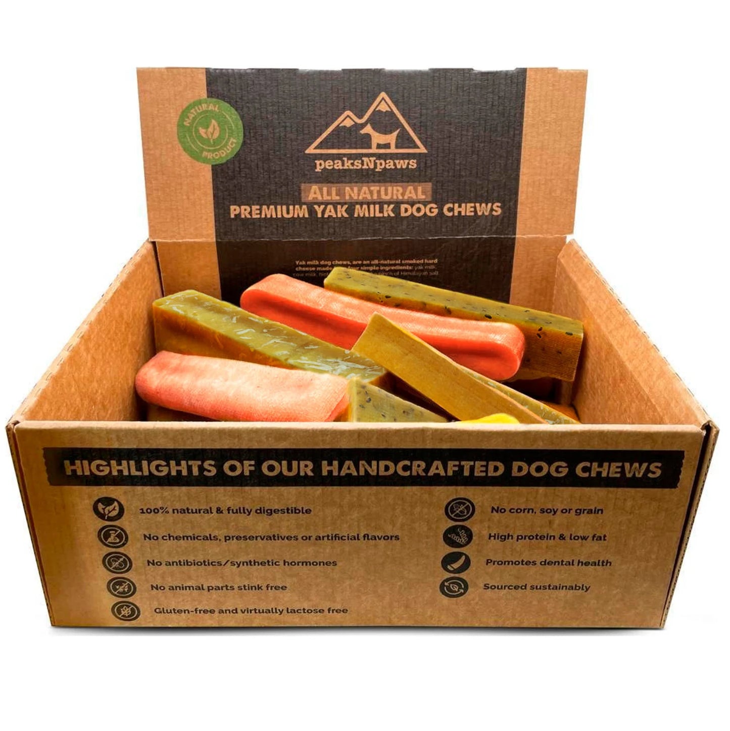 5lbs Assorted Yak Chews One Size Fits All - regular, strawberry, flax seeds, honey and turmeric chews